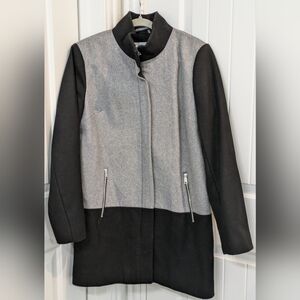 Black & Gray A-Line Colorblock Coat
